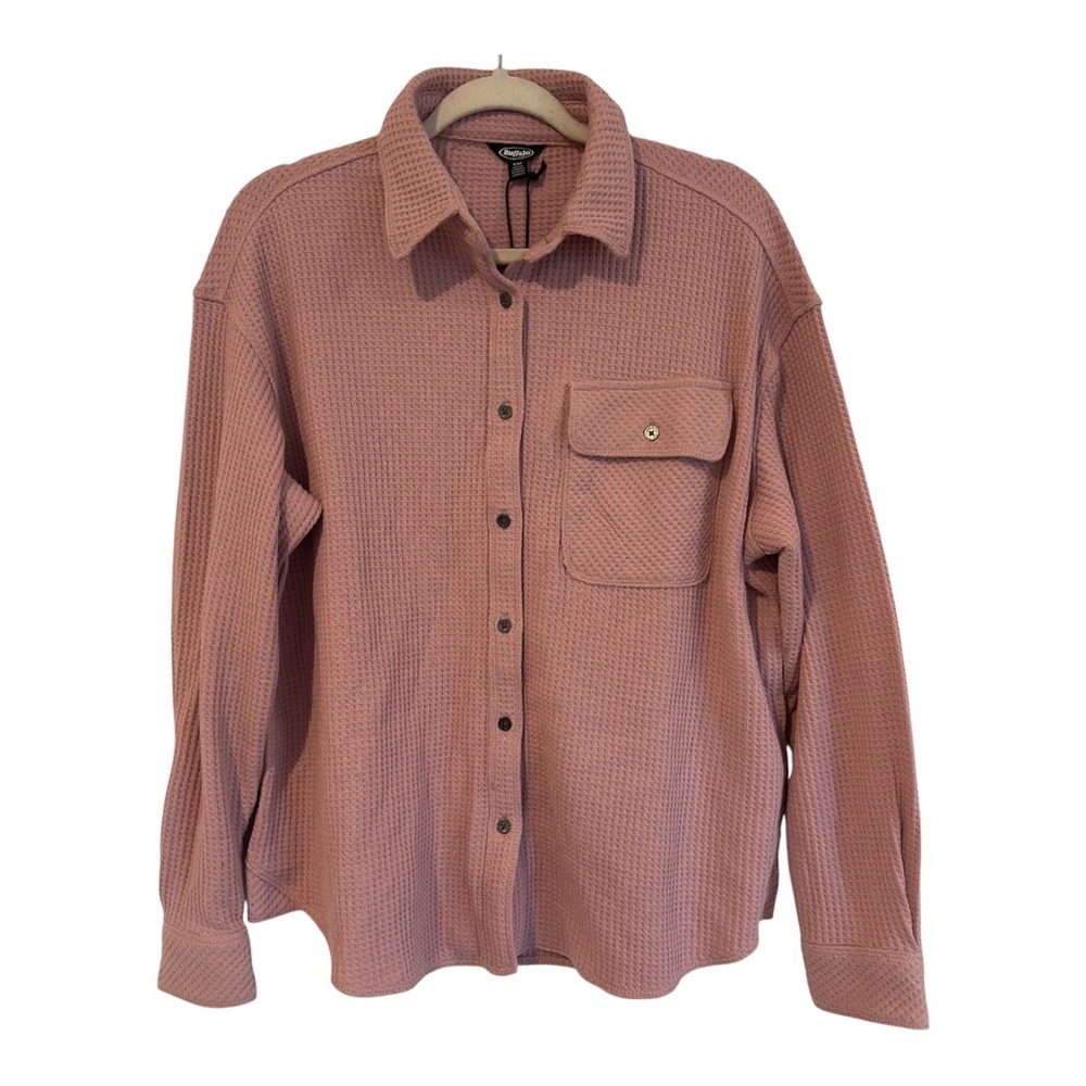 Buffalo Jeans Womens Waffle Knit Button Up Shirt Midday Rose Pink SLC0027US S